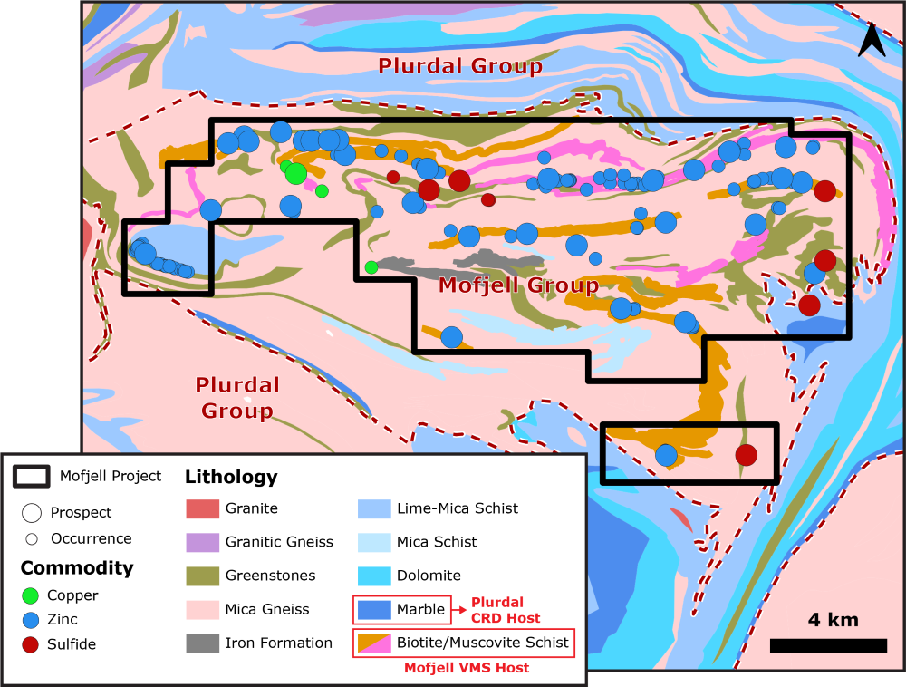 Geology and mineral occurrences at the Mofjell project