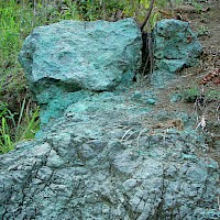 Outcrop of intense copper mineralization in northern Haiti
