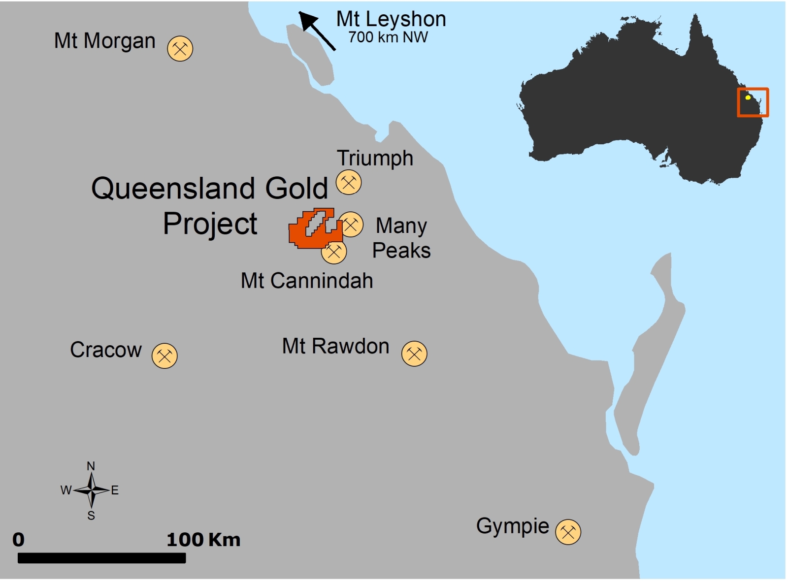map of area surrounding Queensland Gold Project.