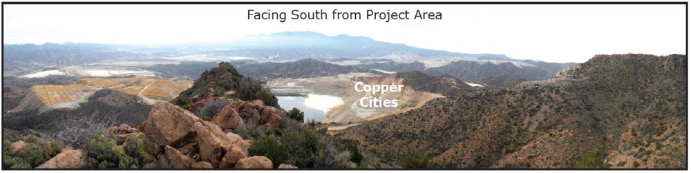 View facing south, from the project area to the Copper Cities pit.