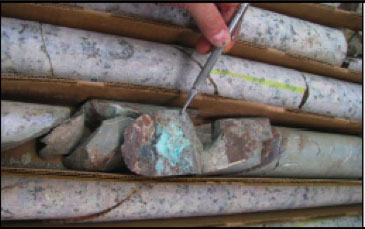 Cu-oxide coated fracture surfaces encountered during initial drilling at Mesa Well.