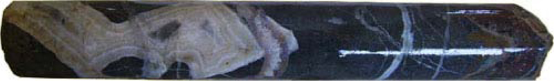 Core from AKC-5 147.45 - 147.95m exhibiting banded crustiform-colloform quartz-adularia + amethyst.