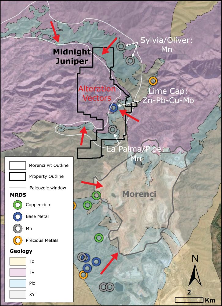 Midnight Juniper project geology and minerals occurrences.