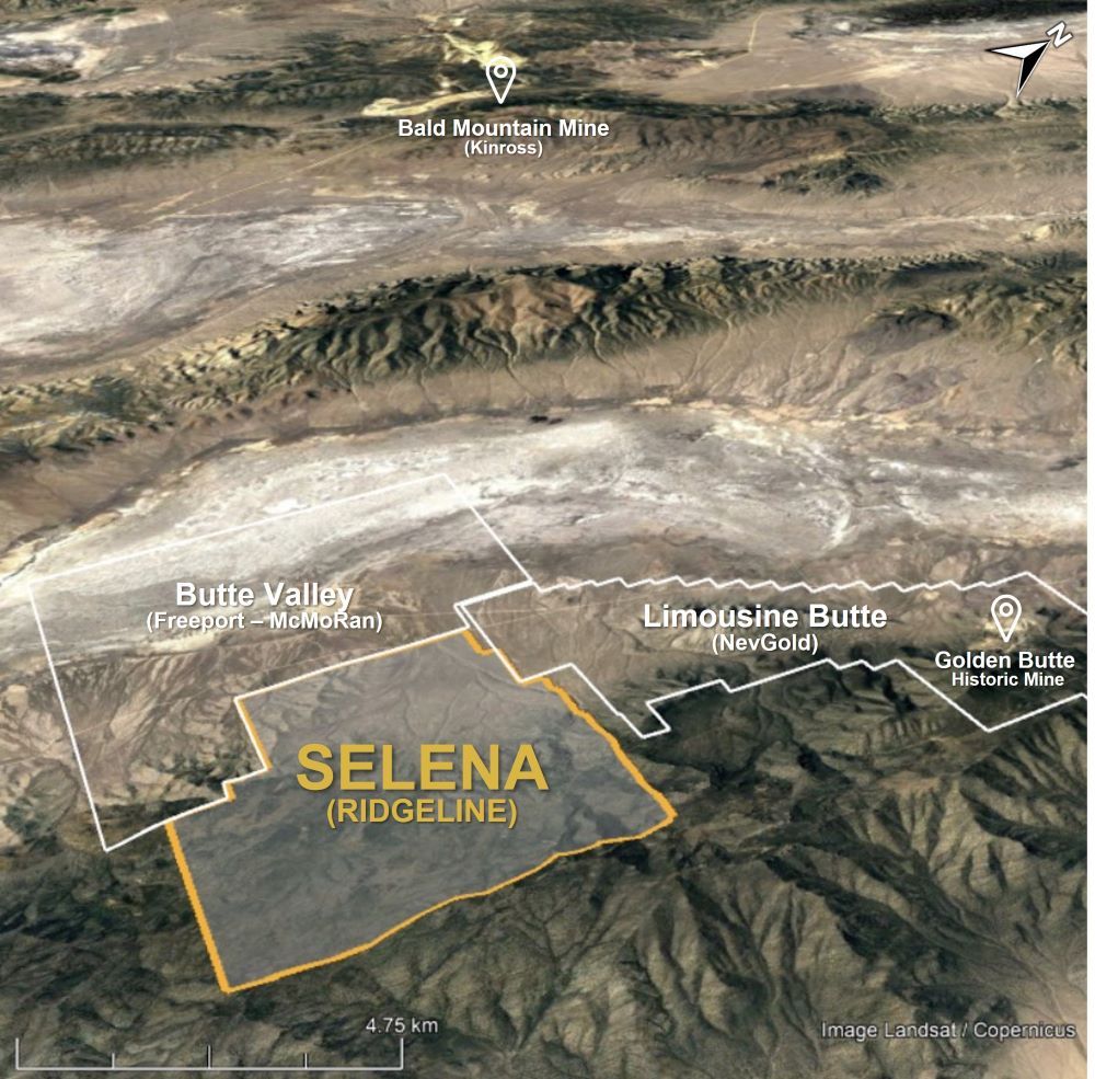 Location of the Selena project ((from Ridgeline Minerals website https://www.ridgelineminerals.com/selena/  February 2024)