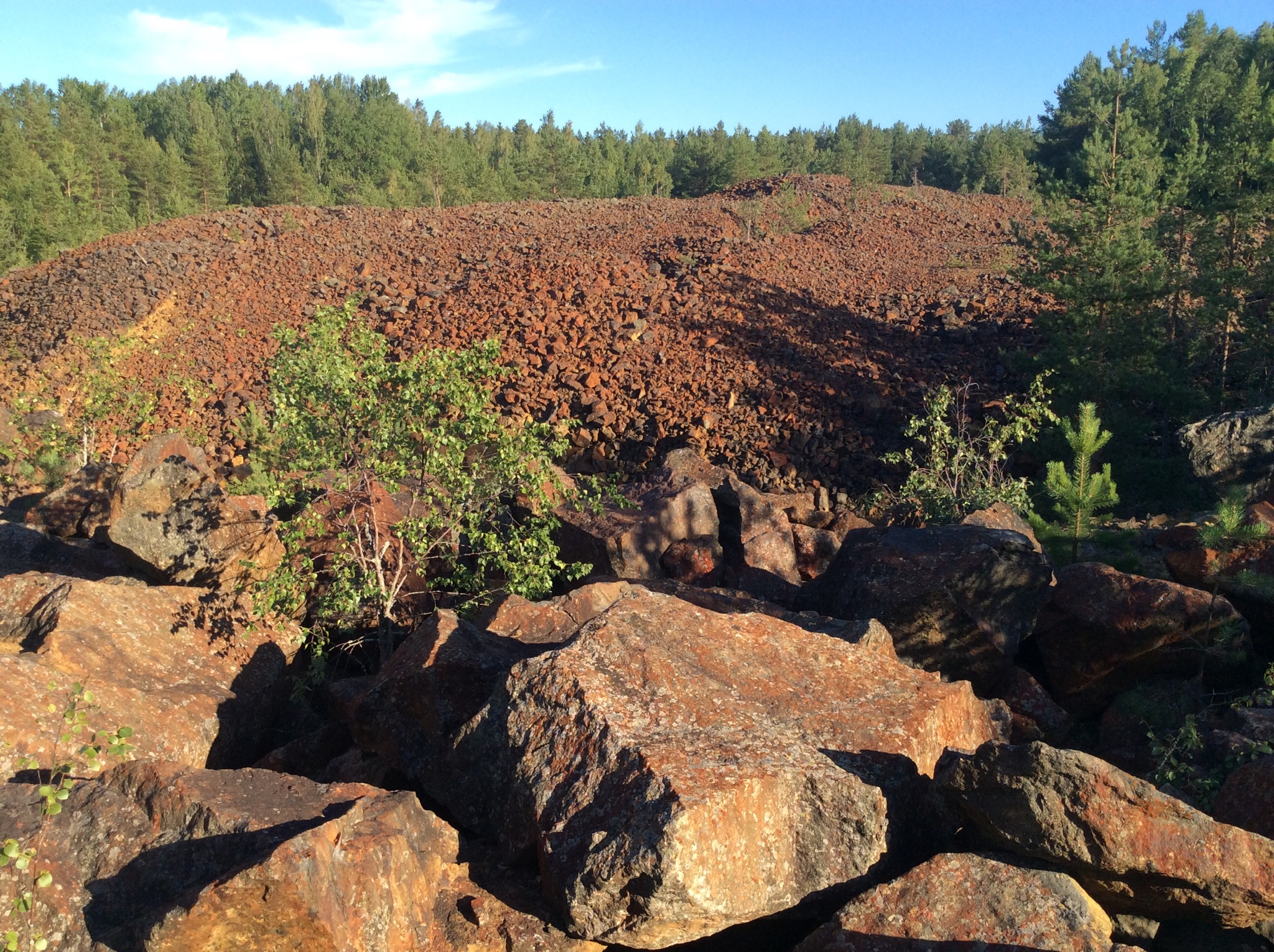 Extensive dumps and mine workings on the property