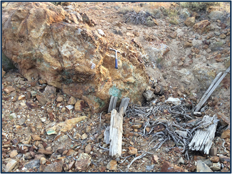 Picture of mineralized breccia outcrop.