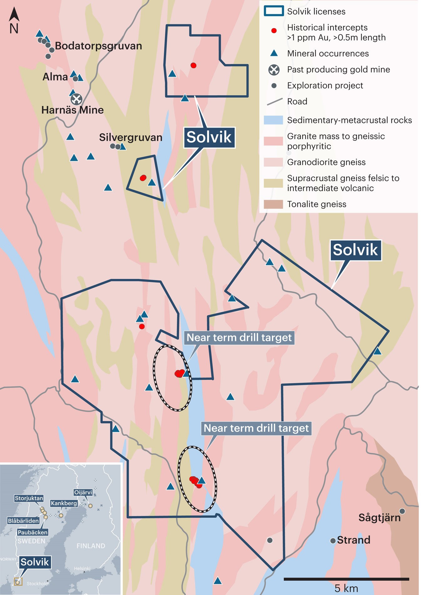 Solvik project geology, minerals occurrences and location.