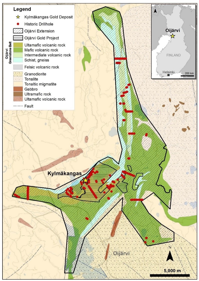 Geological map of Oijarvi Gold Project and extension.
