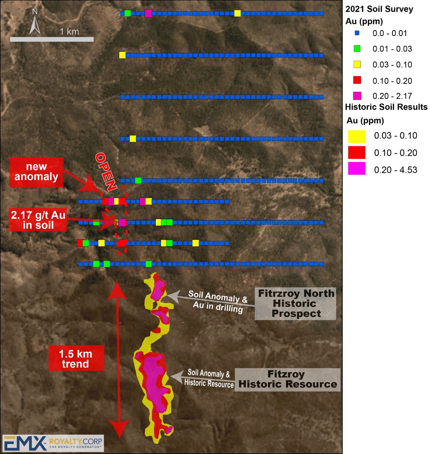 map of Mt Steadman 2021 and historic soil survey results.