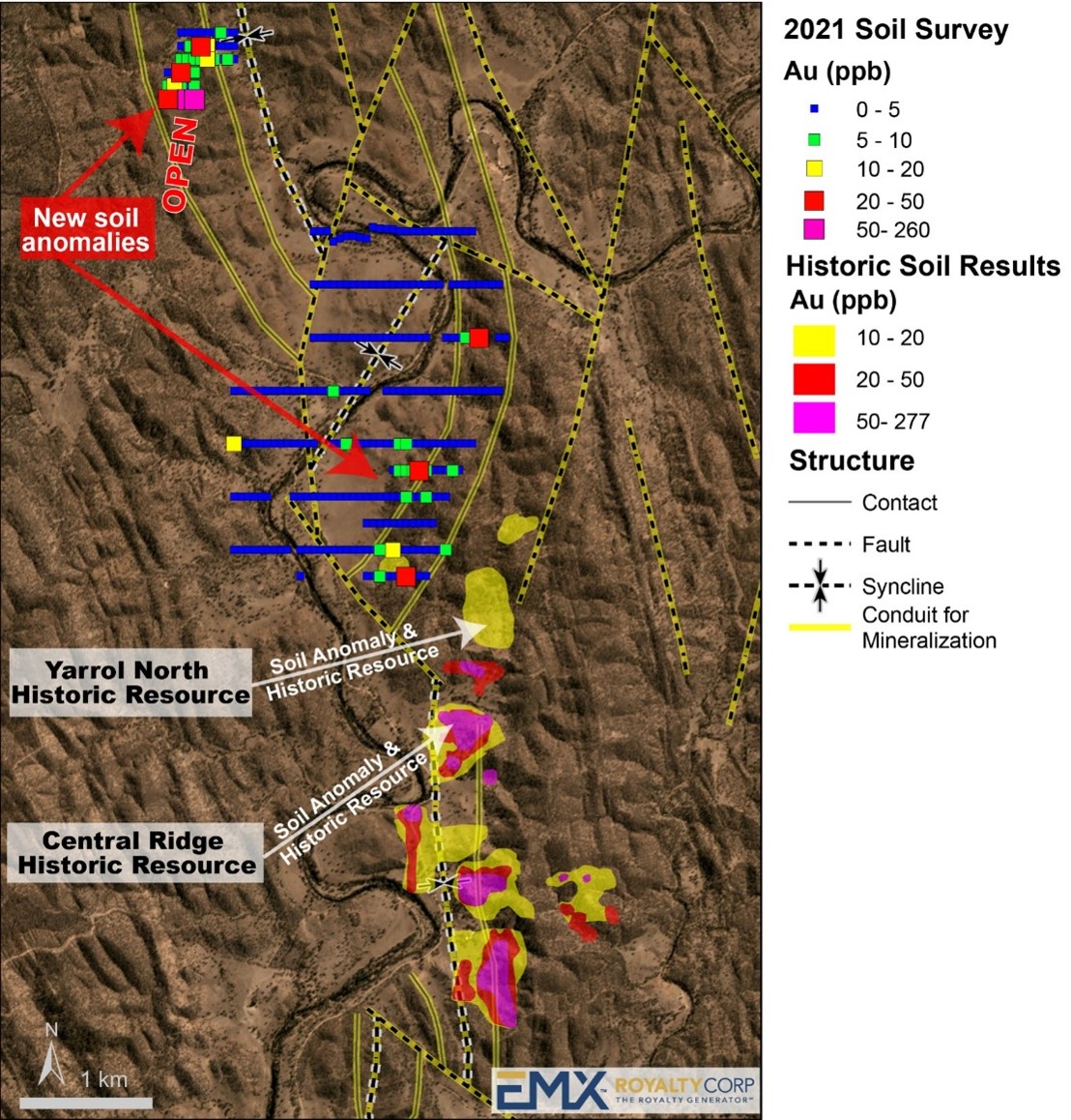 Map of Yarrol 2021 and historic soil survey results.