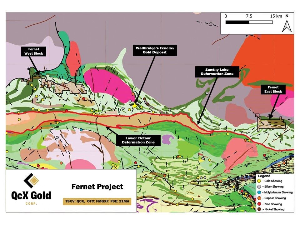 Location map of the Fenelon West Project (source QcX Gold Corp website February 2024)