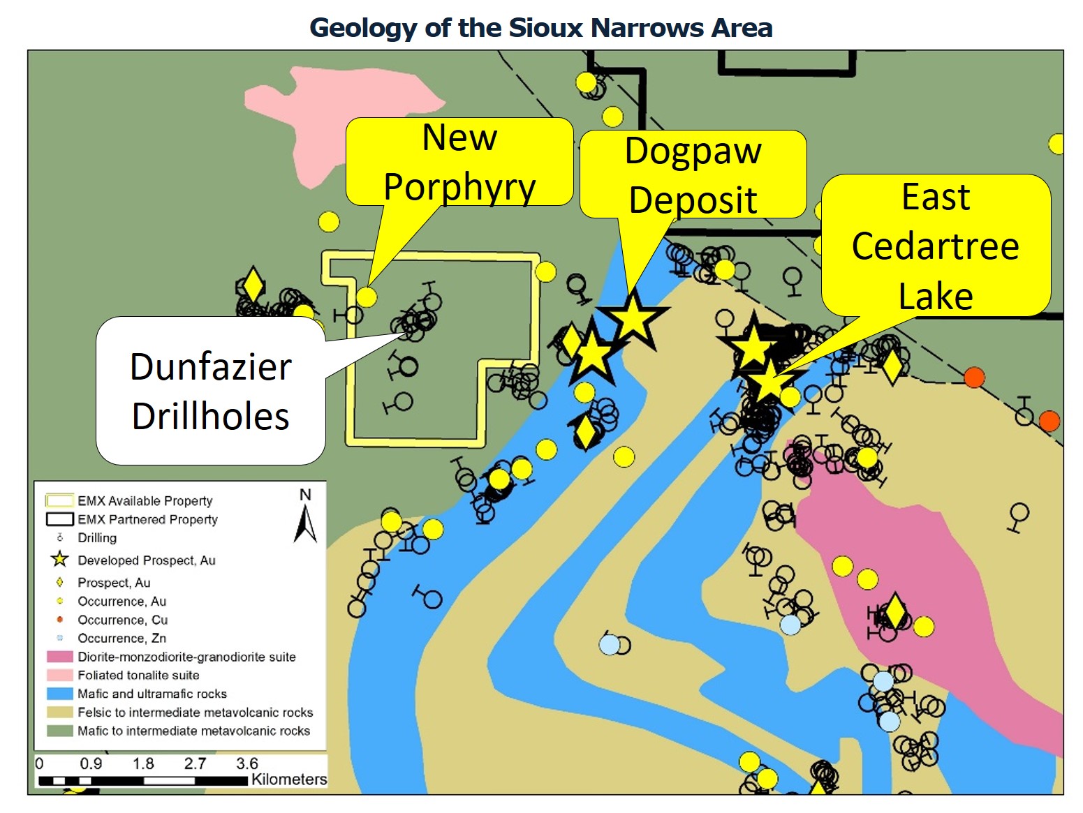 Geology map of Sioux Narrows area.