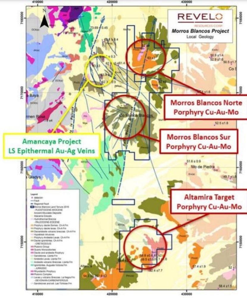Morros Blancos target map and location map (Source: Revelo Resources internal document, April 2020)