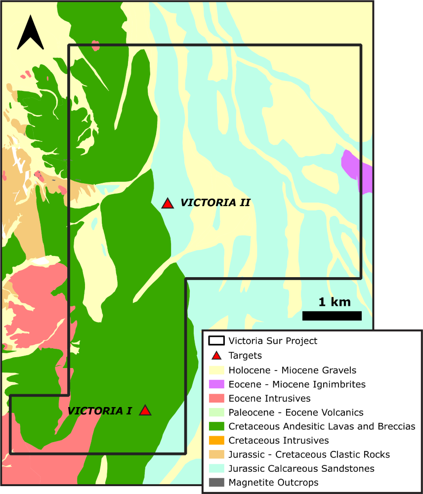 Geology and targets at the Victoria Sur project