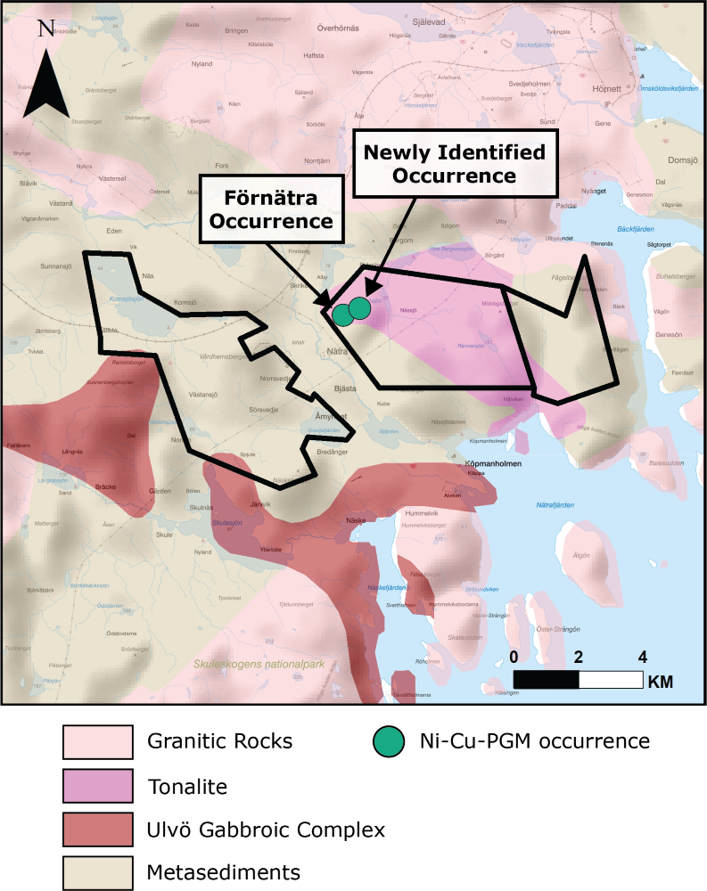 Geology of the Sanna project (*Mineral occurrences are a combination of SGU and EMX sampling)