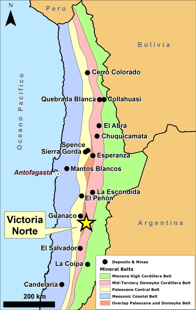 Chilean mineral belts and Victoria Norte location