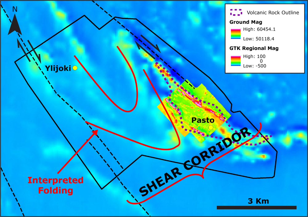 Regional aeromagnetics at Pasto (1, 3)