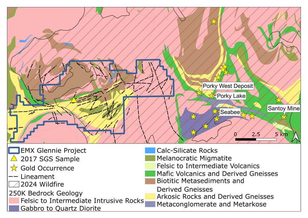 Local geologic setting of Glennie and nearby deposits.