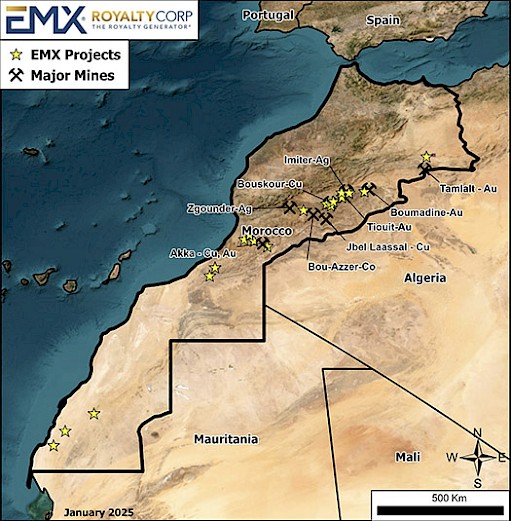 Figure 1: location map for EMX exploration projects in Morocco